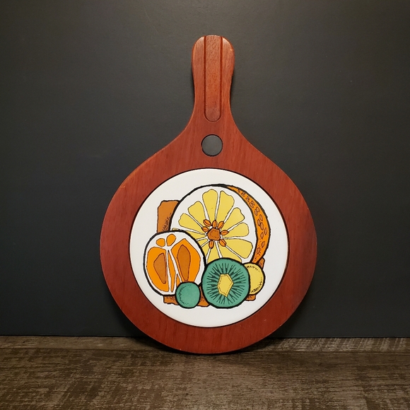 Vintage Other - 1970s Retro Fruit Design Wooden Cutting Board